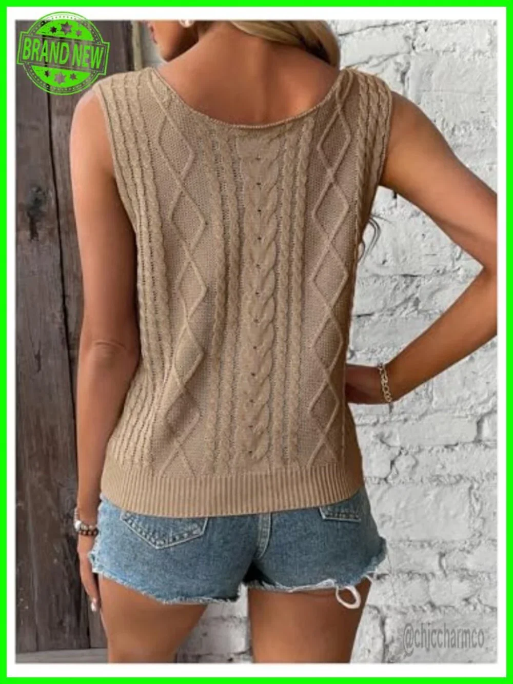 V-Neck Cable Knit Sweater Vest Sleeveless Tank Top